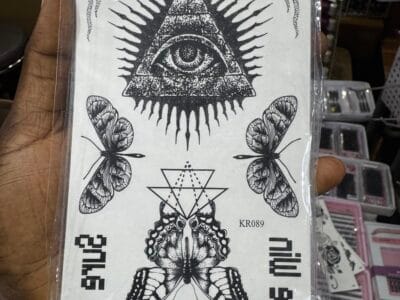 Men clothes, tattoo stickers, press on nails, face caps, perfumes, lashes
