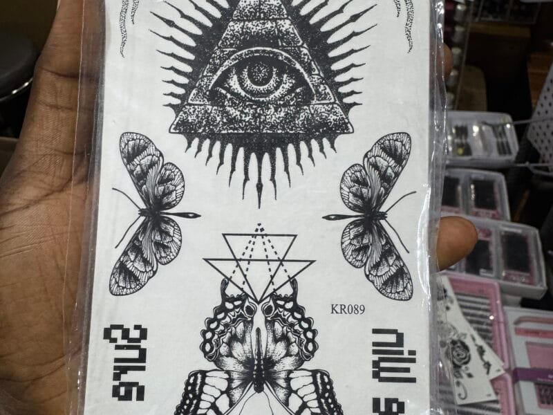 Men clothes, tattoo stickers, press on nails, face caps, perfumes, lashes